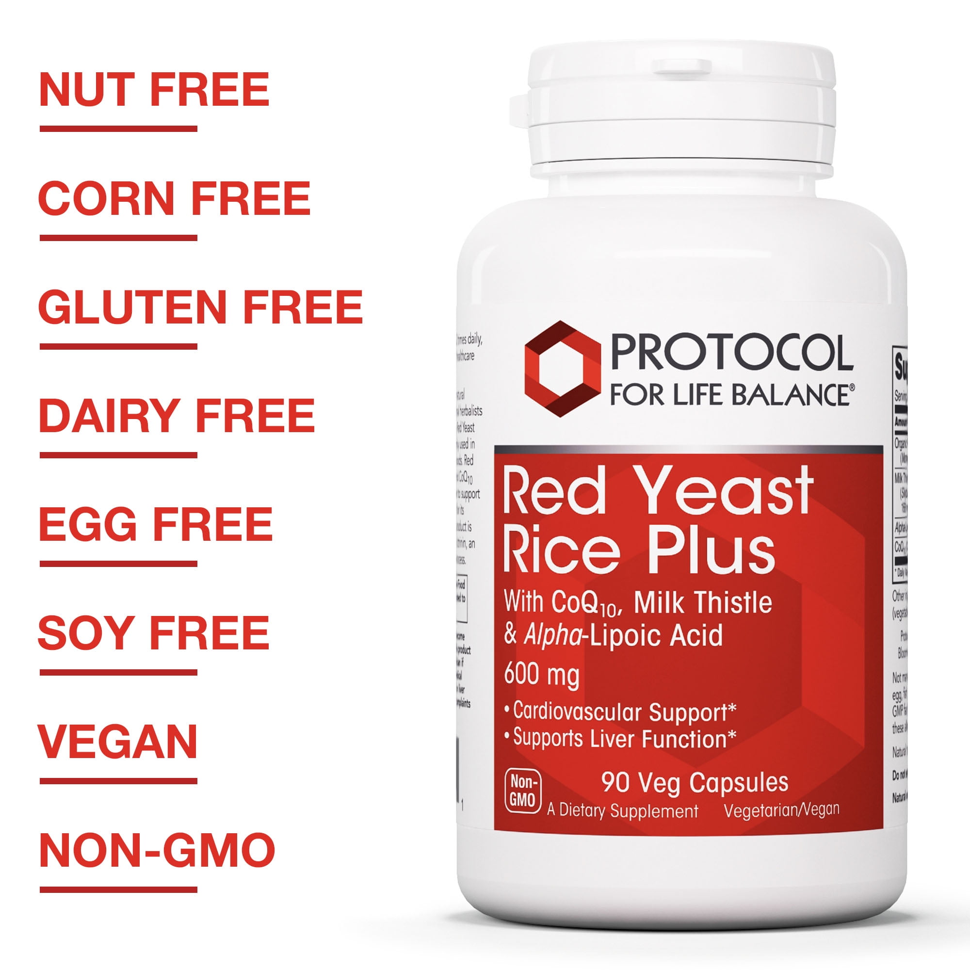 Protocol Red Yeast Rice Plus 600mg - ALA, CoQ10 - Heart, Liver - 90 Veg Caps