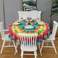 thumbnail image 2 of Colorful Tie Dye Petal Mandala Pattern Round Tablecloth 60"x60",Wrinkle Wipeable Table Cloth for Kitchen Dining Room Picnic Patio Party, 2 of 6