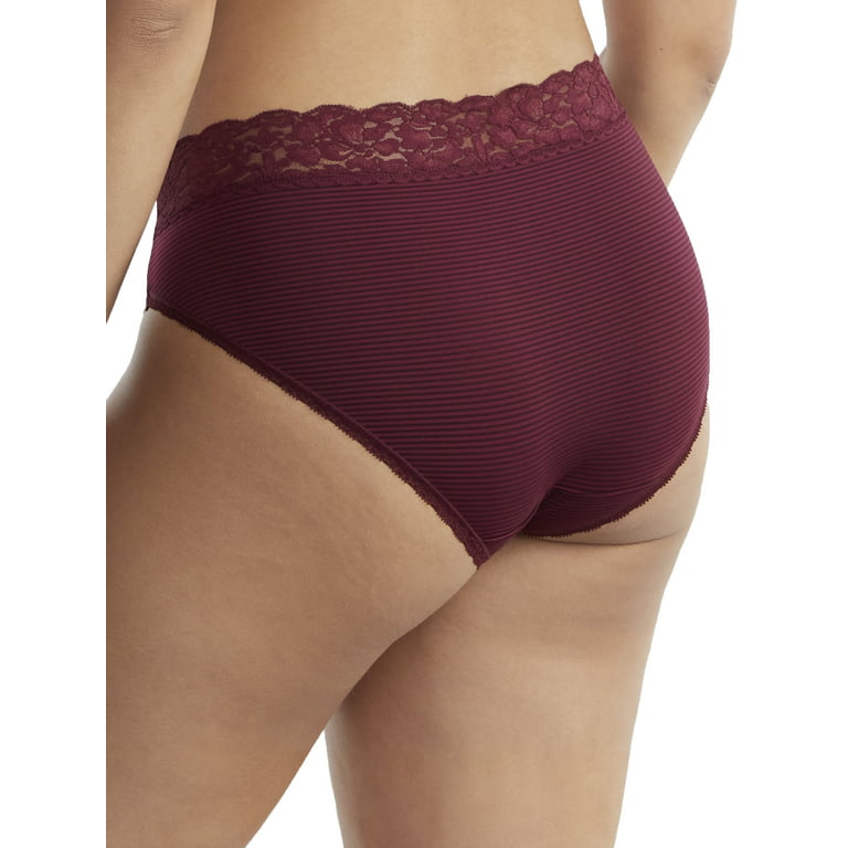Women's Vanity Fair 13280 Flattering Lace Ultimate Comfort Hi-Cut Panty  (Moody Maroon Stripe 7) 