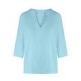 thumbnail image 5 of Summer Akafmk 3/4 Sleeve Shirts for Women,Summer Womens Cotton Linen Top,Solid Color Casual V-neck Shirt Top, 5 of 5