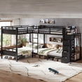 thumbnail image 4 of Harper & Bright Designs Twin Size Quad Bunk Bed with Storage Drawers, Metal Bunk Bed Frame with Wardrobe and Open Shelves, Industrial Bunk Bed with Ladder and Guardrail for 4, Black, 4 of 14
