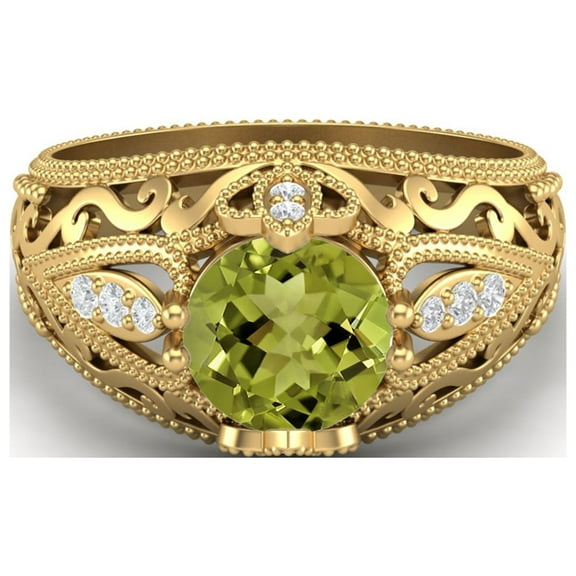 1.45 Ctw Round Peridot Antique Filigree Design 925 Sterling Silver Gold Vermeil Women Valentines Day Gifts Ring