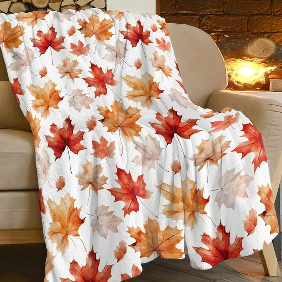 Maple Leaf Blanket Fall Autumn Throw Blanket Fall Gifts Flannel Blanket Plush Lightweight Soft Cozy Warm Fuzzy Fleece Autumn Bedroom Decor for Woman Men Couch Bed Sofa 50"X40"