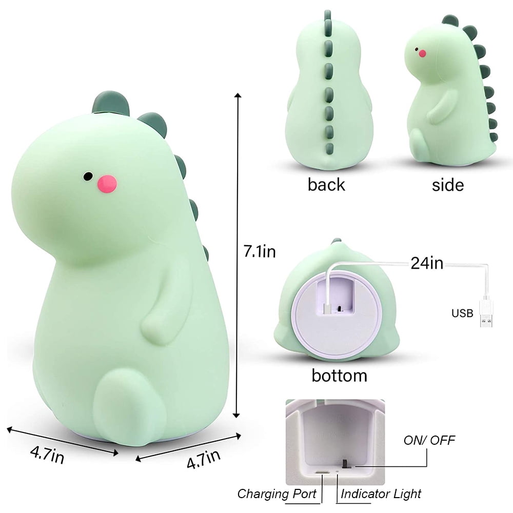 Amerteer Dinosaur Night Light,Cute Color Changing Silicone Baby Night Light with Touch Sensor for Kids,Rechargeable LED Bedside Nursery Lamp for Toddler's Room, Dinosaur Gifts for Boys Girls