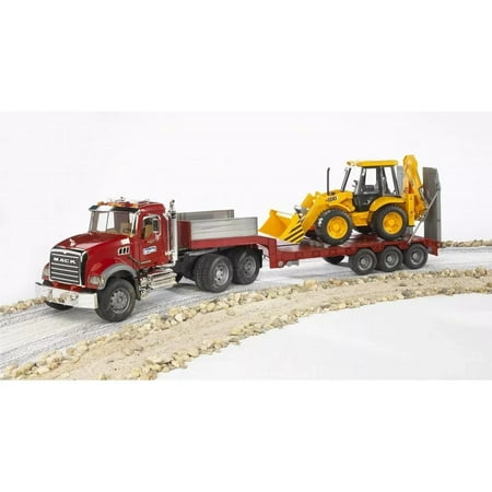 Bruder 02813 Mack Granite Flatbed Truck with JCB Loader Backhoe