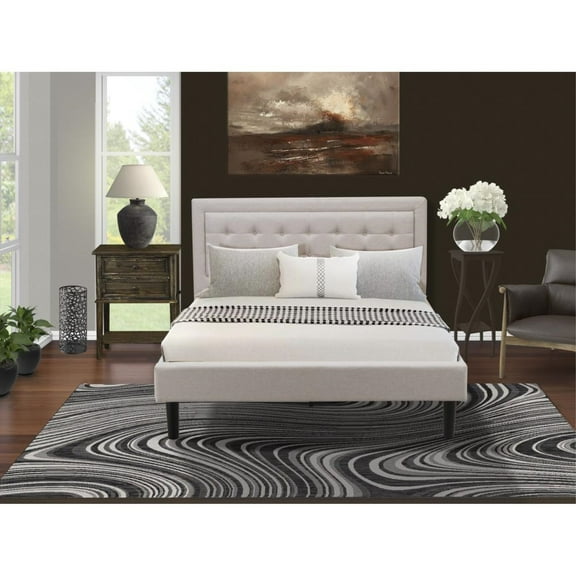 East West Furniture Fannin 2-Piece Mid Century Wood Queen Bedroom Set, Beige