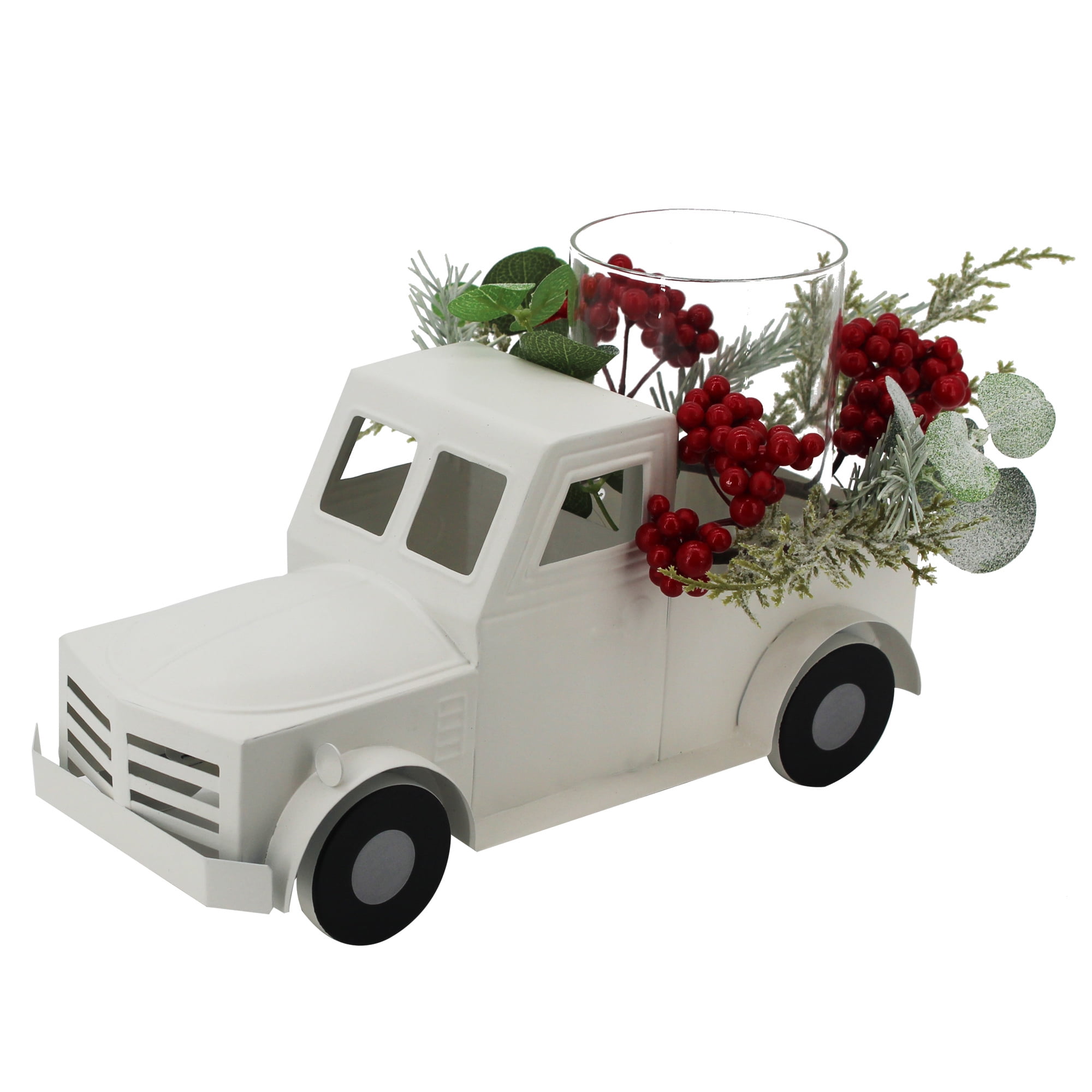 Holiday Time Christmas Farmhouse Truck Hurricane Candle Holder, White