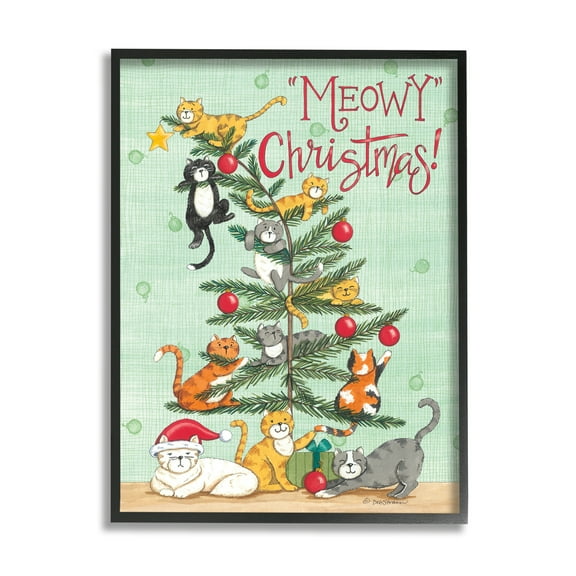 Stupell Industries Meowy Christmas Holiday Cats Holiday Painting Black Framed Art Print Wall Art, 11 x 14
