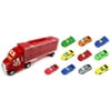 Race Car Semi Trailer Transporter Childrens Toy Vehicle Playset with 10 Mini Toy Cars (Colors May Vary)