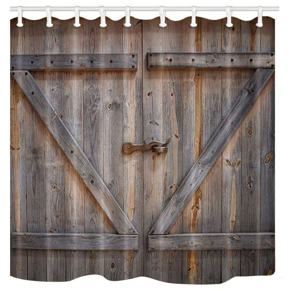 Vinyl Boutique Shop Old Wooden Door Barn Shower Curtain Polyester