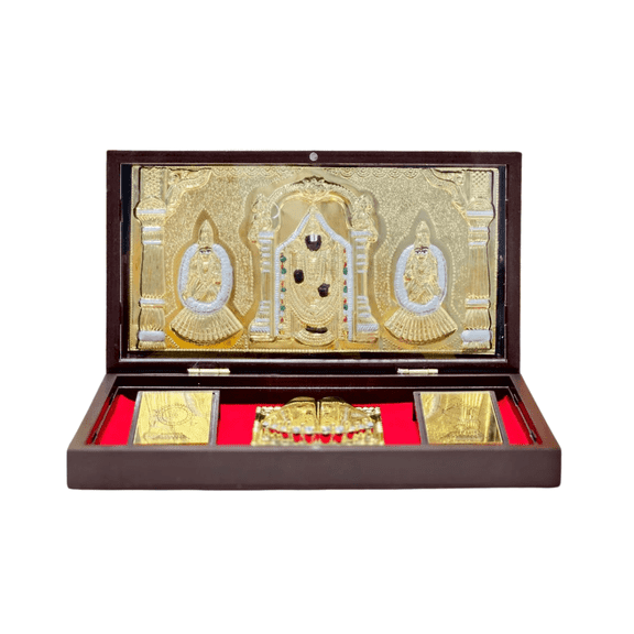 Balaji Laxmi Padmavati Pocket Temple With Charan Paduka for Pooja Room & Gifting (Large)