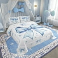 thumbnail image 3 of Erosebridal Cute Blue Bowknot Bedding Set Teen Women,Kawaii Dreamy Bow Comforter Set Princess Style Blue White Heart Decor Bedding Comforter Sets Soft Breathable Quilt Duvet, 3 of 8