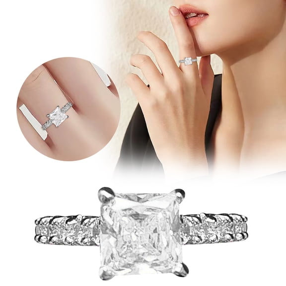 KDSJSXW Love Ring Inlaid Square Diamond Ring Jewelry Birthday Proposal Gift Bridal Engagement Party Ring Costume Jewelry for Women Gold Filled Ring Love Ring(Silver,6)