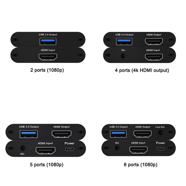 Adaptador de video HD a USB Captura 4K 1080P Resolución Computadora portátil Captura de video Singal, 4 puertos Kearding EL4797-02B
