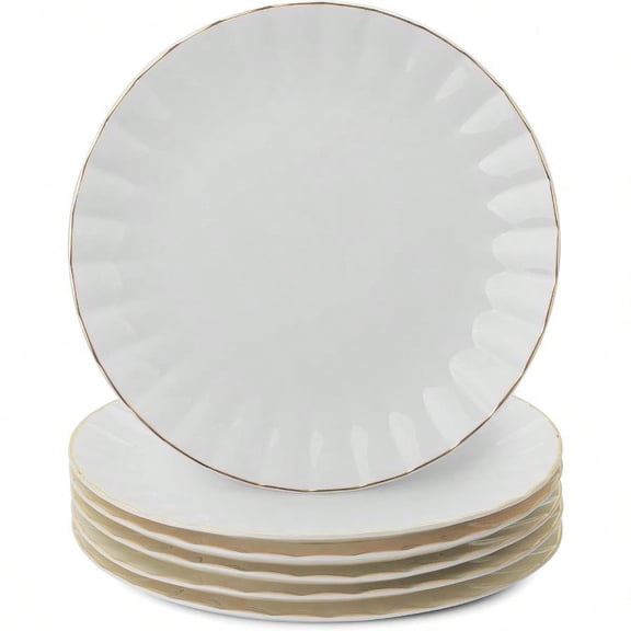 BTaT Porcelain Dinner Plates With Gold Trim 10.5 Inch Set Of 6 White Plate Set Bulk