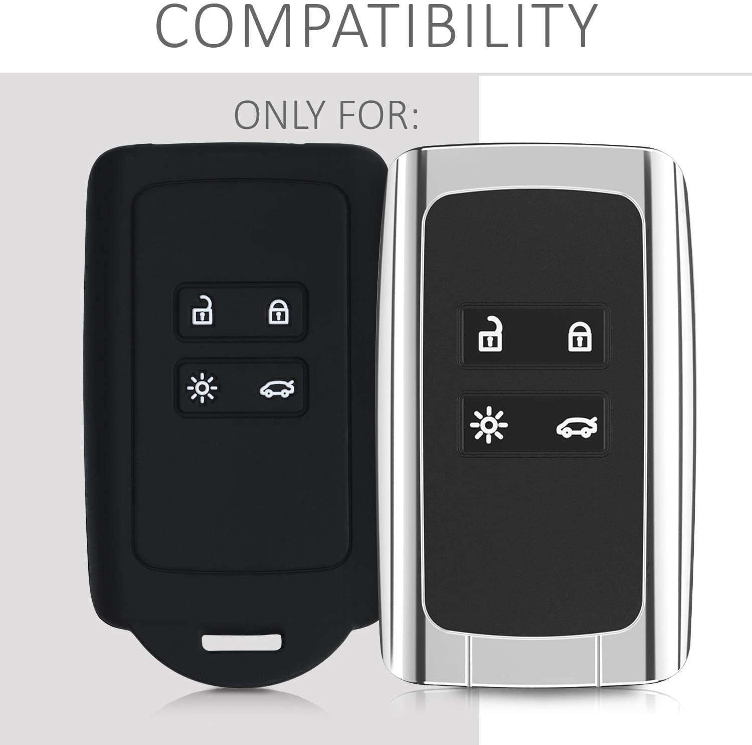 Rally Stripe Black/White only Keyless Go kwmobile Car Key Cover Compatible with Renault 4 Button Car Key Smart Key - Silicone Protective Key Fob Design Cover with Eyelet