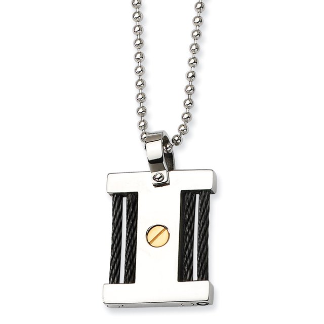 Collier Carré Plaqué Or et IP en Acier Inoxydable Noir 22 Pouces