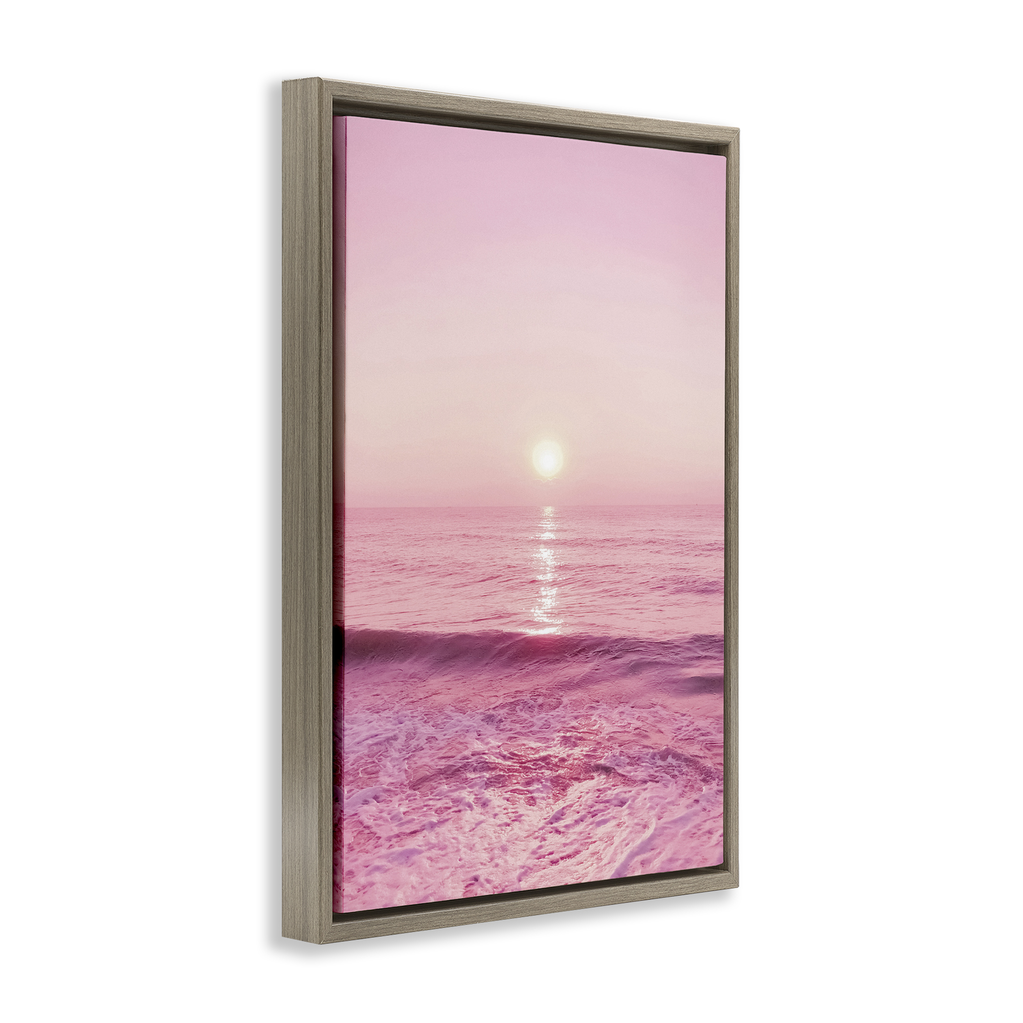 Stupell Industries Peachy Pink Sunset Landscape & Nature Photography Brown Floater Framed Canvas Art Print Wall Art, 17 x 25