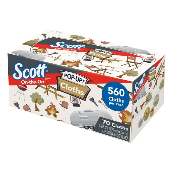 Scott Shop Original On-The-Go Pop-Up Cloths 55195, Soft Absorbent Napkins, 8.9'x10' Wipes, White 8 Boxes of 70 Sheets, 560 Sheet Total