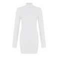 thumbnail image 4 of Bodycon Dresses for Women Long Sleeve Dress Casual Crew Neck Slim Fitted Fleece Midi Dresses White, 4 of 8