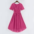 thumbnail image 6 of Summer Dresses for Women 2025 V Neck Chiffon Short Sleeve Midi Dress Tie Empire Waist Casual Loose Fit A Line Dress Hot Pink M, 6 of 7