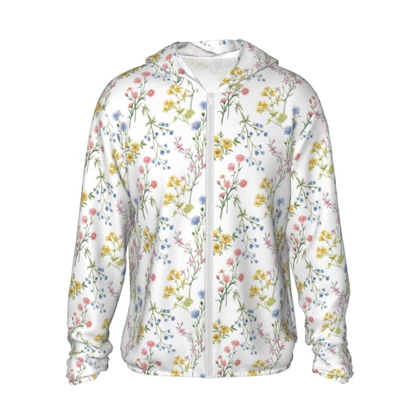 Fotbe Floral Chaqueta con Protección Solar UPF 50+ para Hombre y Mujer, Camisa con Capucha y Bolsillos-Large