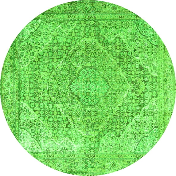 Ahgly Company Indoor Round Medallion Green Traditional Area Rugs, 3' Round