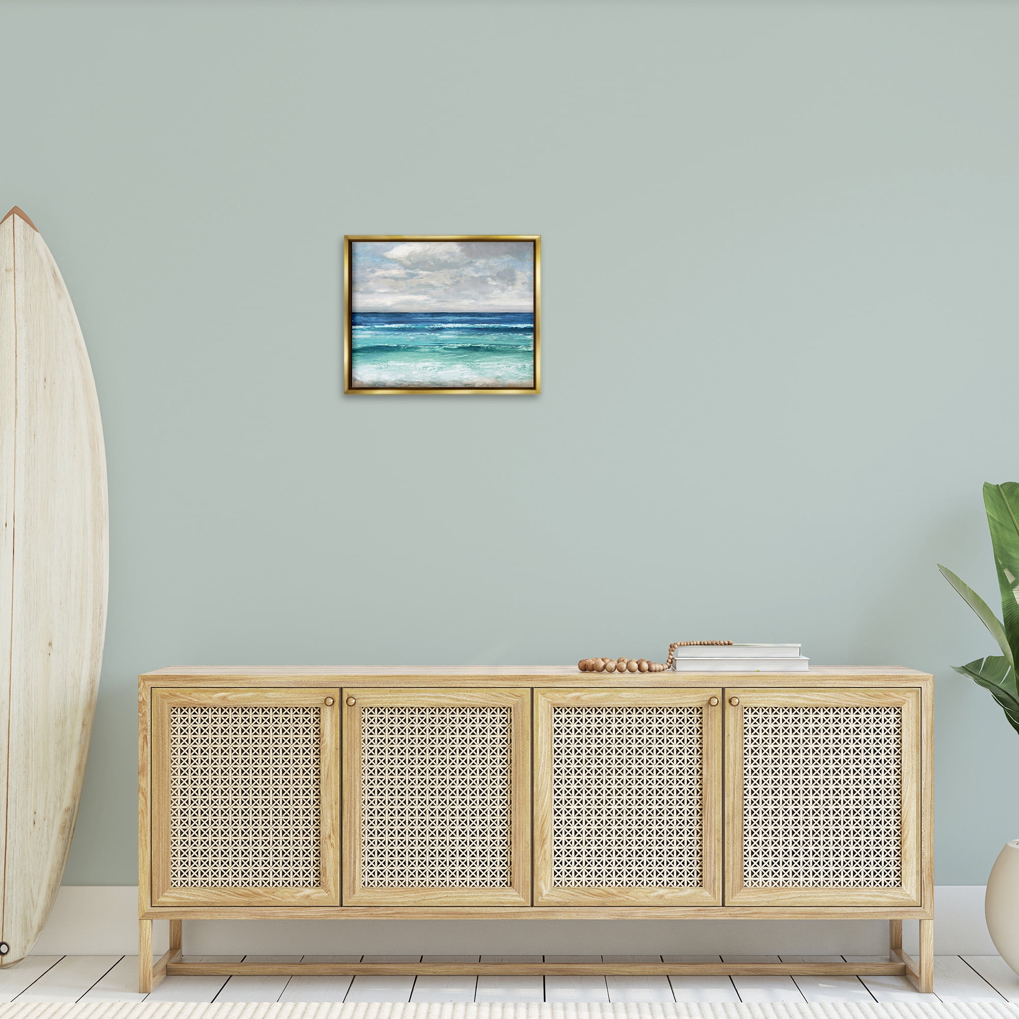 Stupell Industries Abstract Beach Clouds Landscape Painting Gold Floater Framed Canvas Art Print Wall Art, 21 x 17