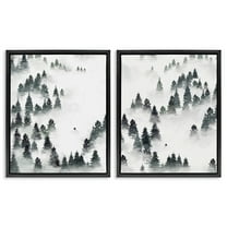 Stupell Industries Winter Ski Slopes Mountain Landscape Painting Black Floater Framed Canvas Art Print Wall Art, 17 x 21, Set of 2