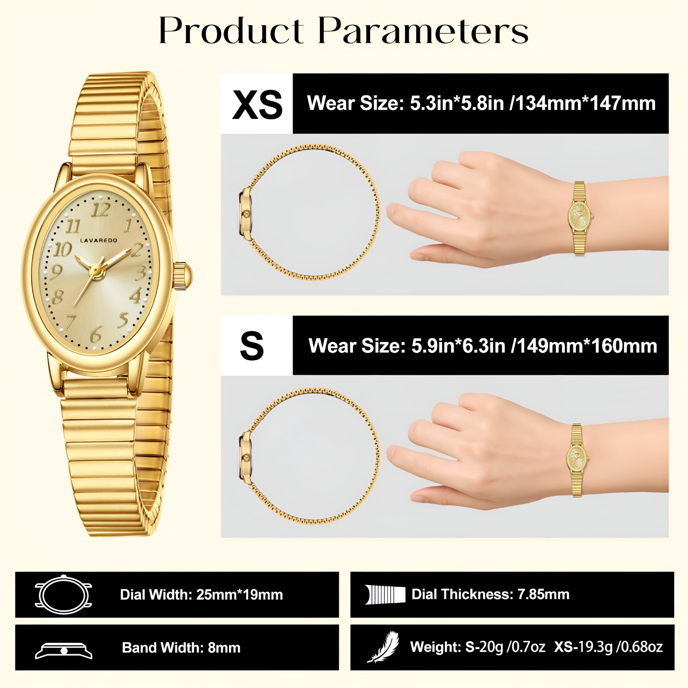 DESIGNICE Gold Watches for Women Easy Read Ladies Quartz Wrist Watch with Stainless Steel Expansion Band Waterproof Watch Gift for Woman