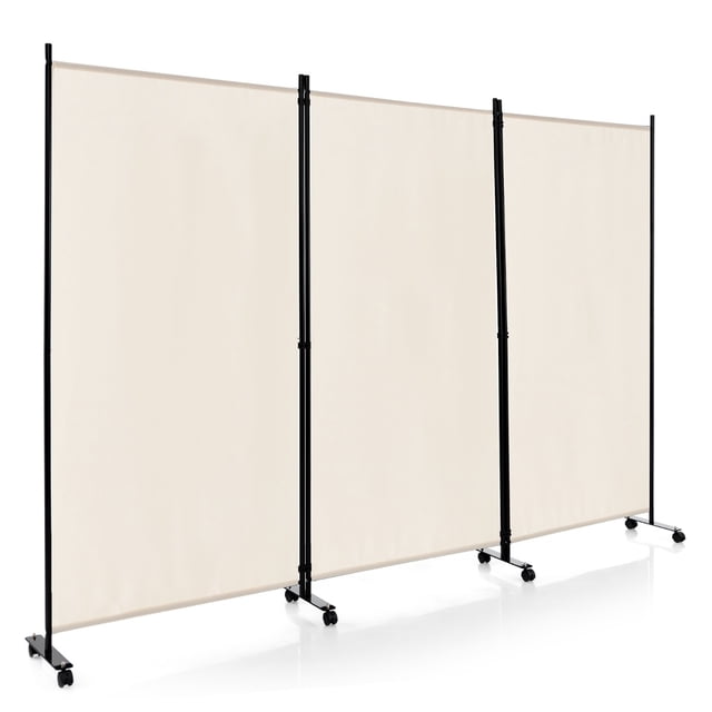 Costway Biombo Separador de 3 Paneles con Ruedas Pantallas de Privacidad de Habitaciones Alto 180cm Divisores para Hogar Oficina Domitorio