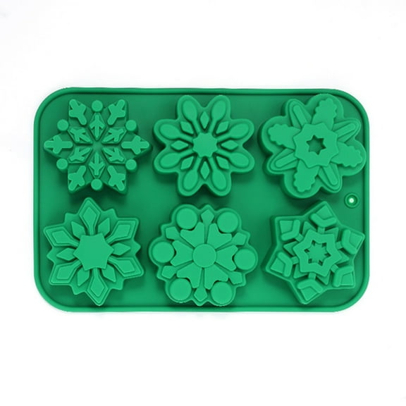 ZOURIH 1 PCS Snowflake Silicone Molds, 6-Cavity Non-Stick Christmas Baking Tray with Silicone Scraper, Muffin Ice Cubes Chocolate Soap Candle Molds