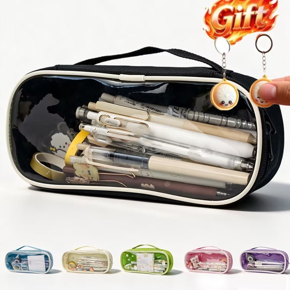 HJUYYUAH Pencil Pouch with Wide Opening, Back to School Supplies Office, Large Capacity Clear View Pen Bag Holds 50-100 Pens, Oxford Cloth Zipper Pouch