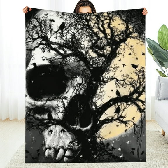 Creowell Skull Tree Moon Fuzzy Soft Cozy Blanket - Multi-Purpose Gift 30*40in