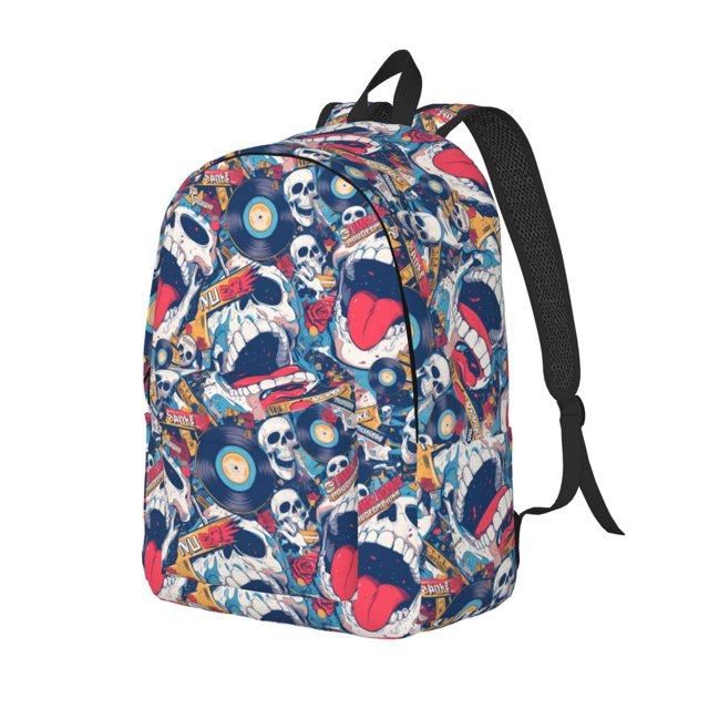 Balery cool rock Skull Mochila Clásica Impresa Básica para Viaje, Mochila Escolar Resistente al Agua, Mochila de Lona con Correas Ajustables-Medium