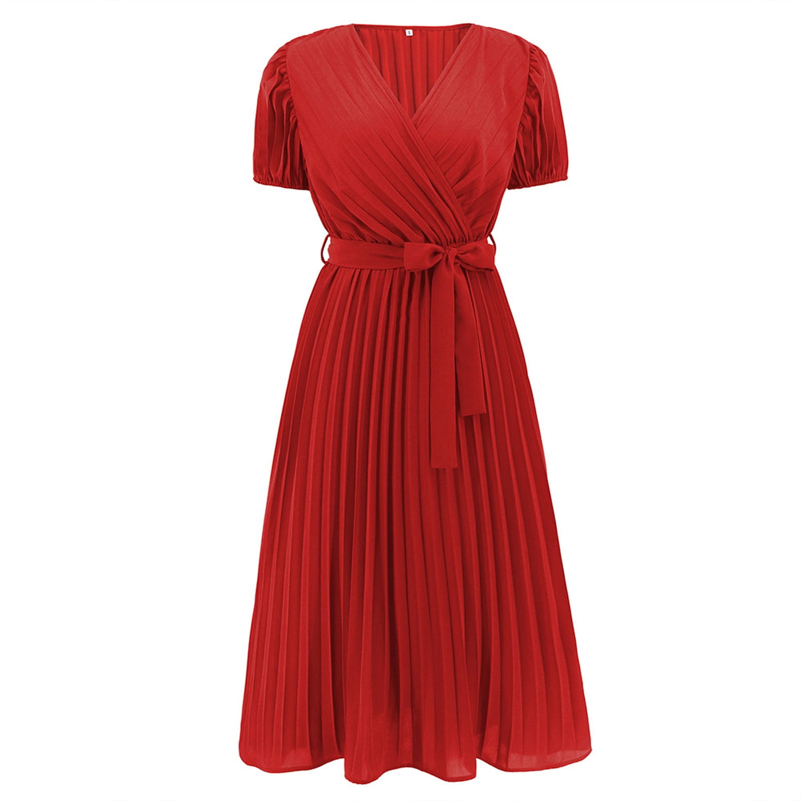 new look red pleated dress Aayomet Plus Size Dresses Women V Neck Lace Up Short Sleeve Solid Pleated  Dresses Pleated Long Dress,Red XXL
