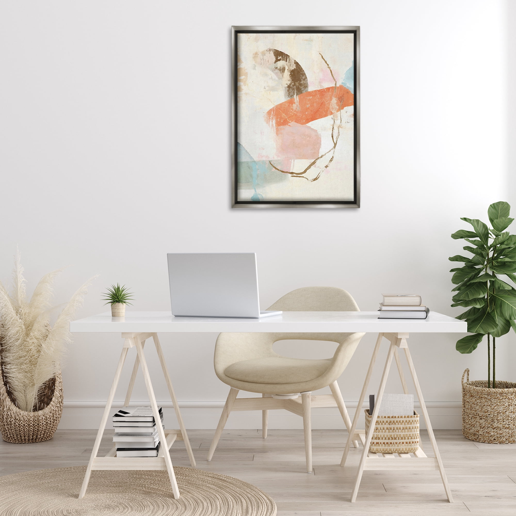 Stupell Industries Rustic Abstract with Orange Accent Abstract Painting Gray Floater Framed Canvas Art Print Wall Art, 21 x 31