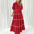 thumbnail image 6 of Tiered Dresses for Women Formal,Women Casual Puff Short Sleeve V Neck Summer Dress,Bohemian Relaxed Solid Lace Trim Flowy Maxi Dresses Tiered Ruffle Cocktail Dress,2025 Summer Swing Maxi Dresses, 6 of 9