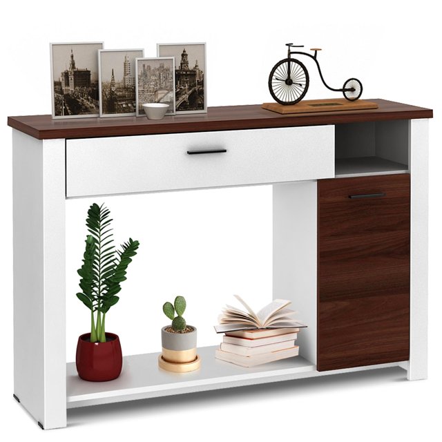 Giantex Modern Storage Table w/Drawer and Cabinet, Narrow Sofa Side ConsoleTable for Living Room, Bedroom