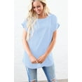 thumbnail image 2 of Wenseny Women Round Neck T-shirt Short Sleeves Loose Fit Tunic Blouse Tops Light Blue XL, 2 of 6
