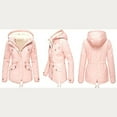 thumbnail image 3 of Women Drawstring Hoodie Coat Warm Inside Fleece Padded Coat Slim Zipper Coat, 3 of 4