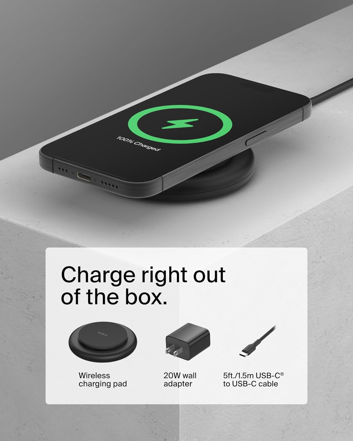 Belkin Magnetic Wireless Charging Pad 15W - MagSafe-Compatible Qi2-Certified Wireless iPhone Charger for Apple iPhone 16, 16e, 15, 14 Series, AirPods w/Non-Slip Base, Power Supply Included - Black