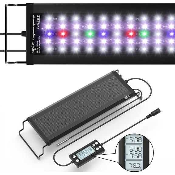 SEAOURA 14W Smart LED Aquarium Light with Thermometer - Auto 24/7 Timer, Full Spectrum   7 Colors for 12-18 Inch Planted Fish Tank (Sunset Mode, DIY WRGB)