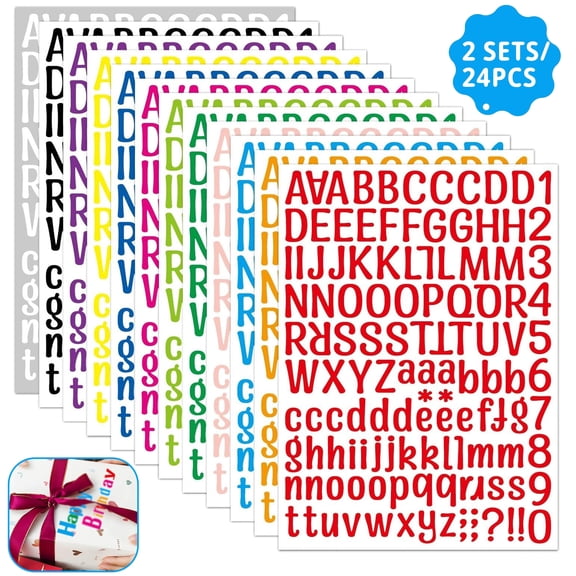Letter Stickers (24 Sheets), 1 Inch Alphabet Stickers in 12 Colors, Self Adhesive Vinyl Stickers for DIY Mailbox Scrapbooking Craft