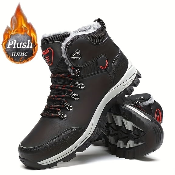 Men's Winter Snow Boots - Warm Fleece-Lined, Non-Slip Outdoor Hiking Shoes with Lace-Up Closure