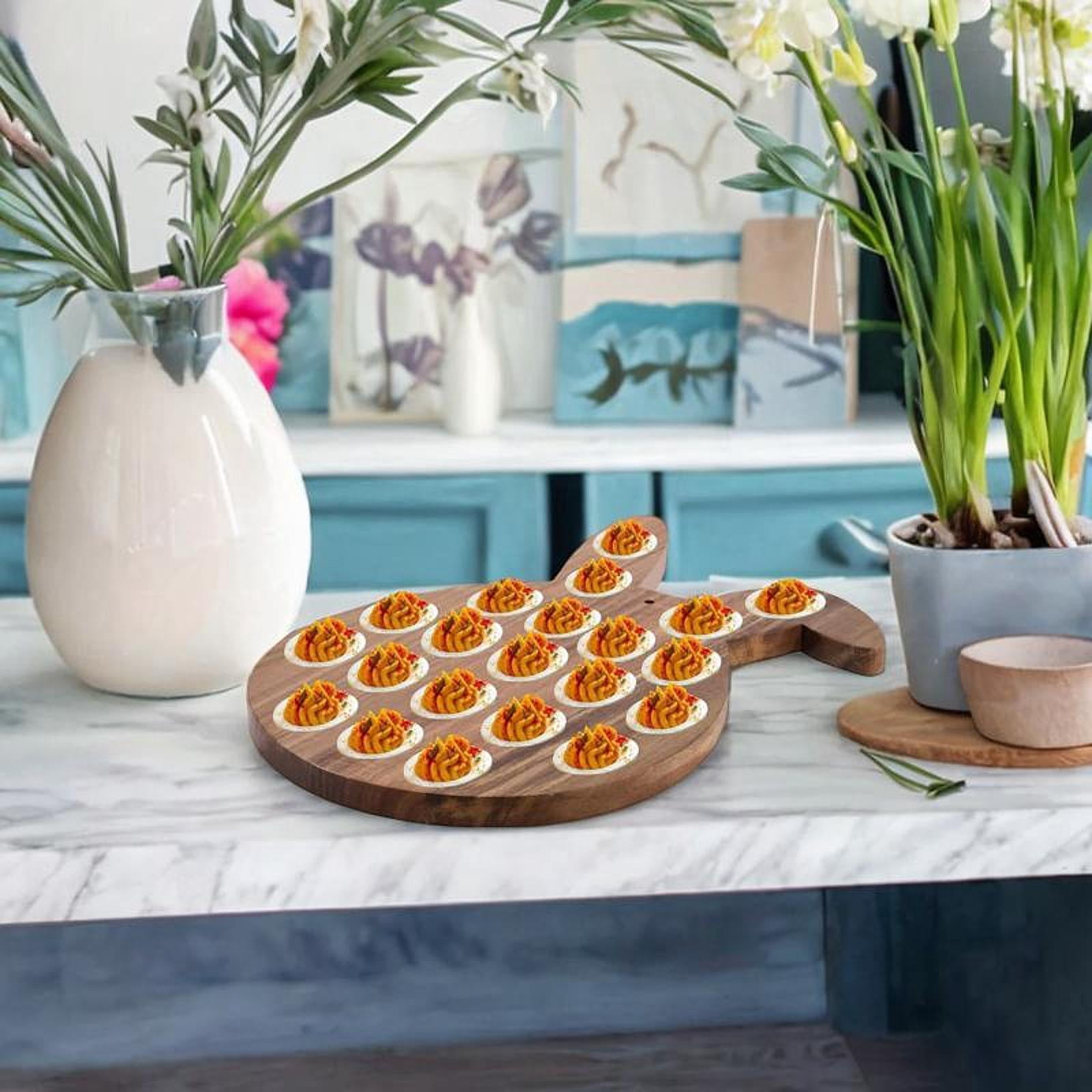 Baoblaze Festive Deviled Egg Platter with Bunny Design Wooden Egg Holder Serving Tray for