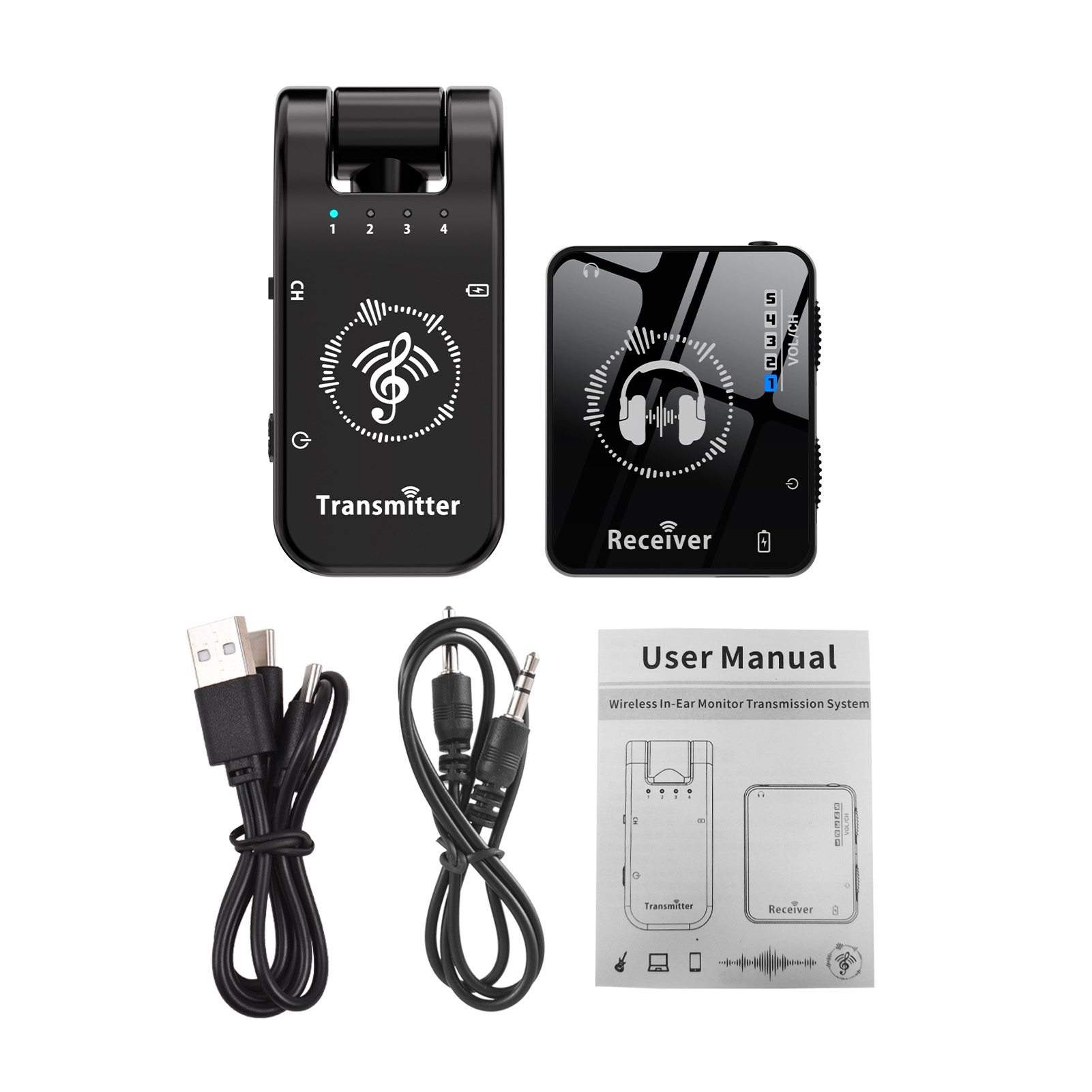 wireless monitor system 2.4G Wireless In-Ear Monitor System 282° Rotate Transmitter Portable Collar Clip Receiver Rechargeable Automatic Pairing Low Latency 131ft Effective Distance for Studio Band