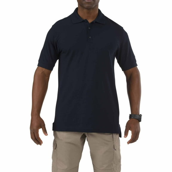 5.11 Work Gear Men's Utility Short Sleeve Polo Shirt, Poly-Cotton Fabric, Wrinkle Resistant, Dark Navy, Medium, Style 41180