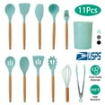 thumbnail image 3 of NewHome 11Pcs Silicone Cooking Utensil Set Heat Resist Wooden Handle Silicone Spatula Turner Ladle Spaghetti Server Tongs Spoon Egg Whish Kitchenware Set w/ H, 3 of 8