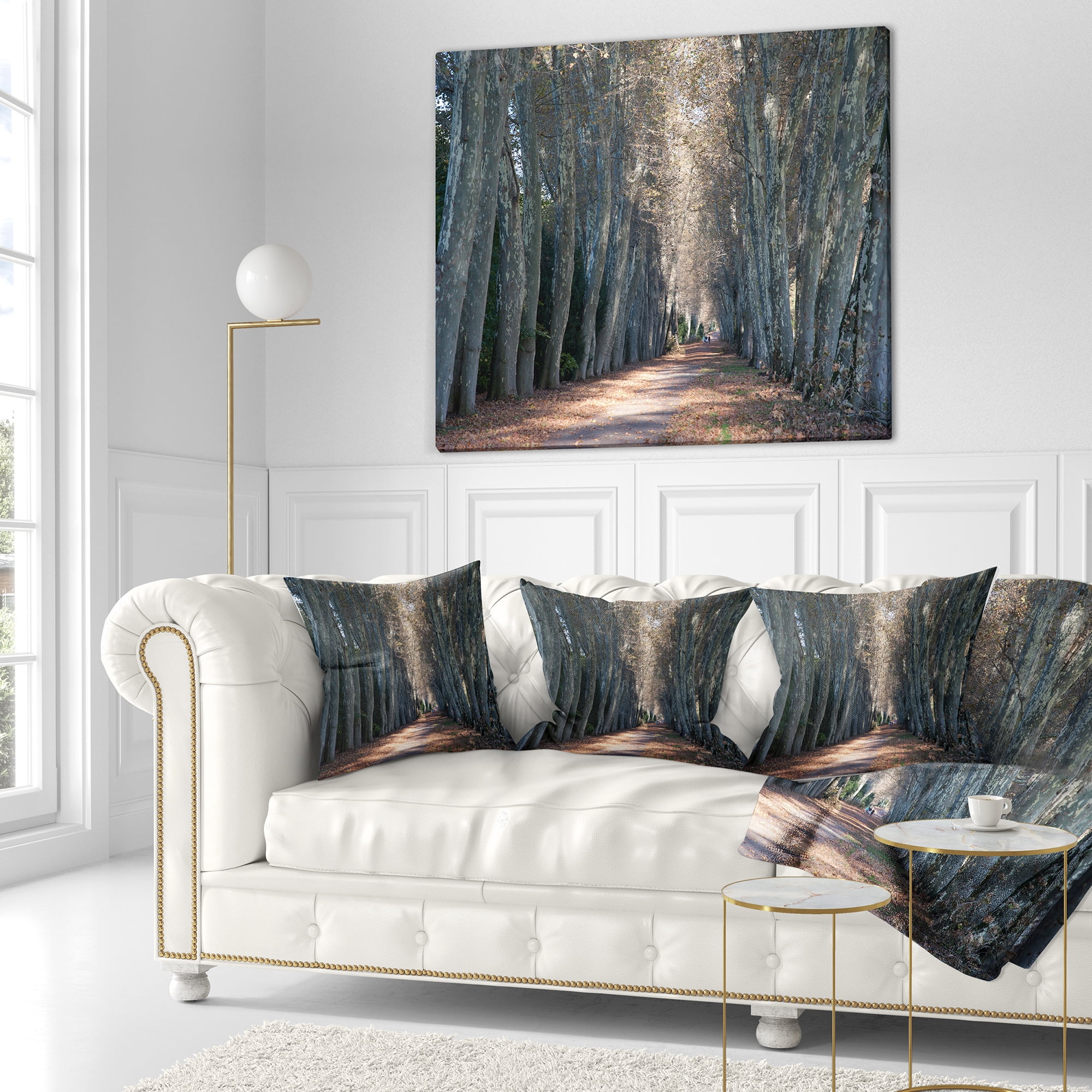 Designart Road in Thick Autumn Woods - Modern Forest Throw Pillow - 16x16